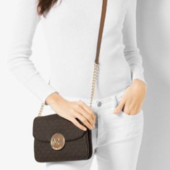 Michael kors Signature Small Fulton Flap Gusset Crossbody in Brown/Acorn - Picture 1 of 14